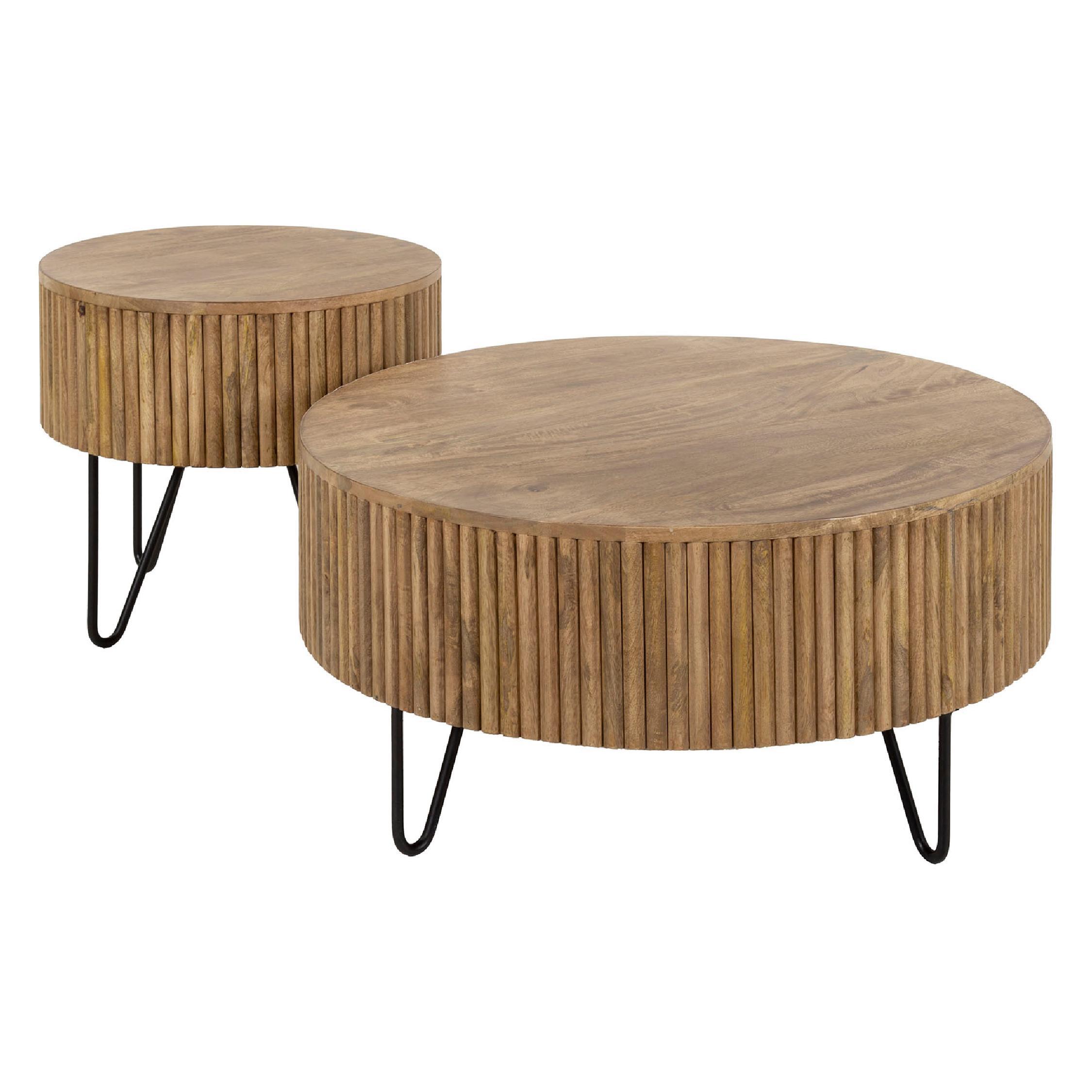 ronde mangohouten salontafel set Sari afbeelding 1