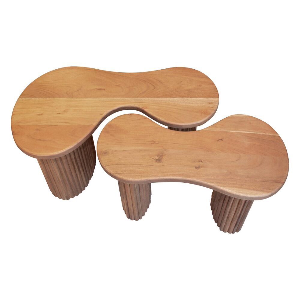 organische salontafel set acaciahout afbeelding 2