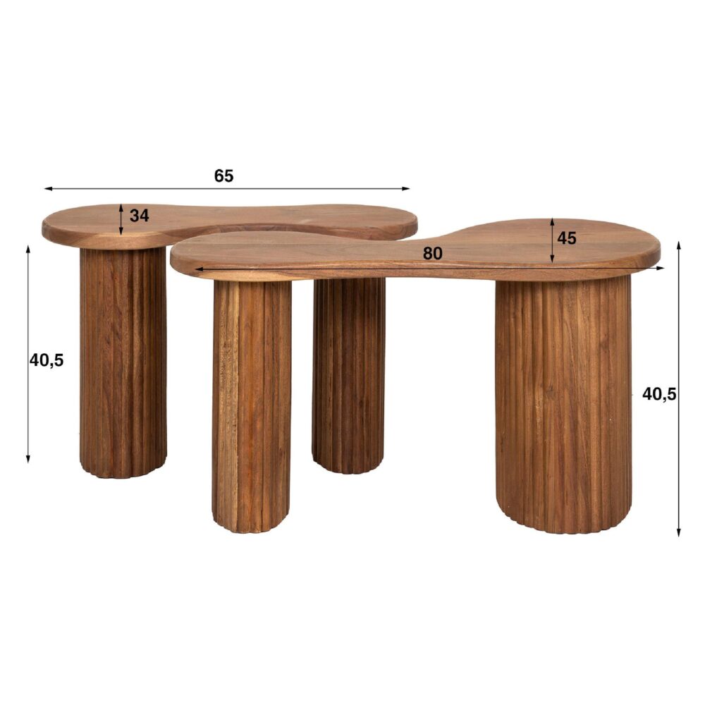 organische salontafel set acaciahout afbeelding 3