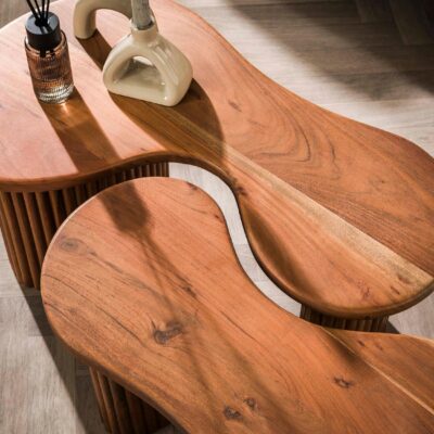 organische salontafel set acaciahout afbeelding 4