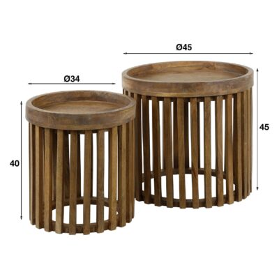 ronde mangohouten bijzettafels set Milan afbeelding 2