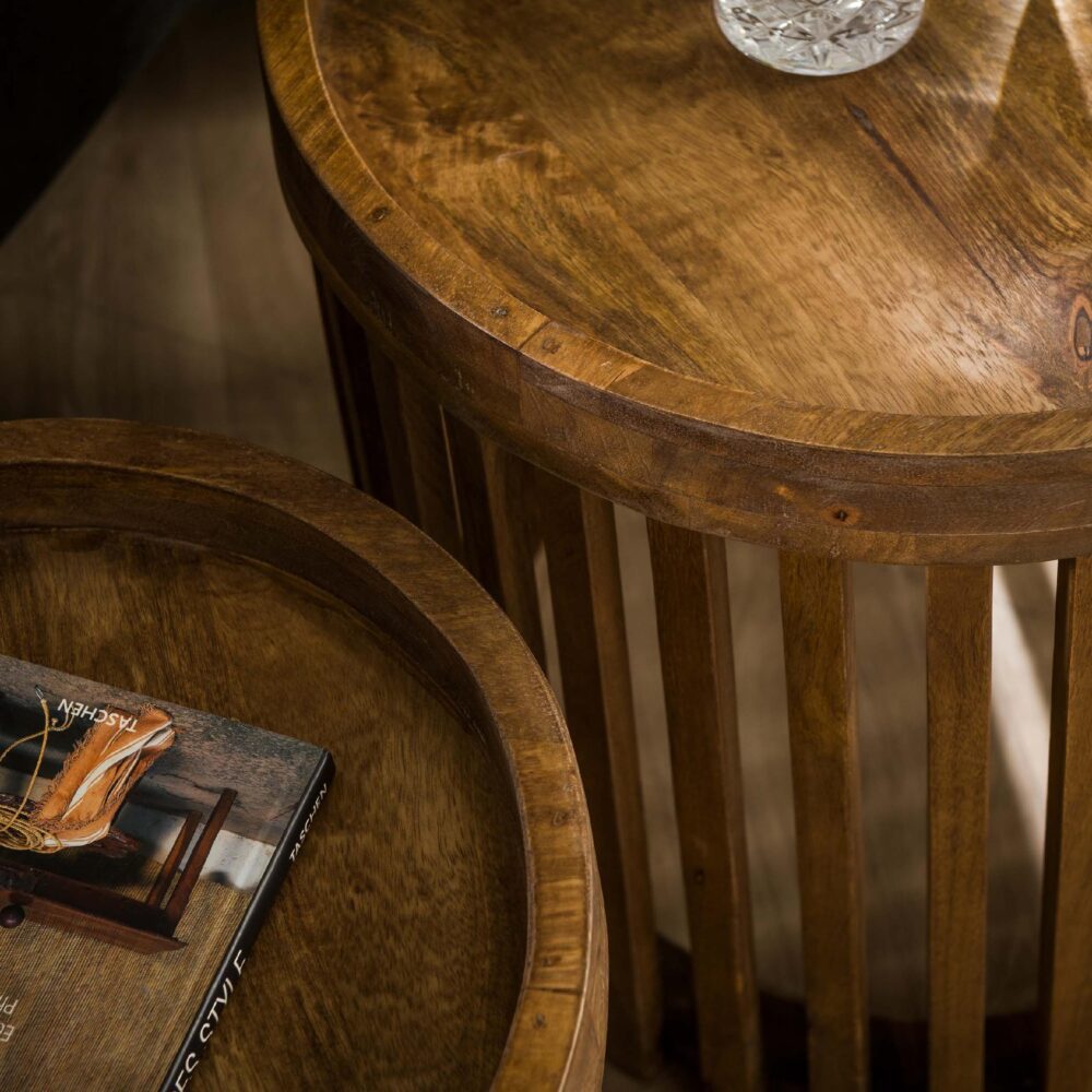 ronde mangohouten bijzettafels set Milan afbeelding 3