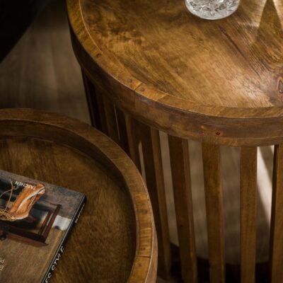 ronde mangohouten bijzettafels set Milan afbeelding 3