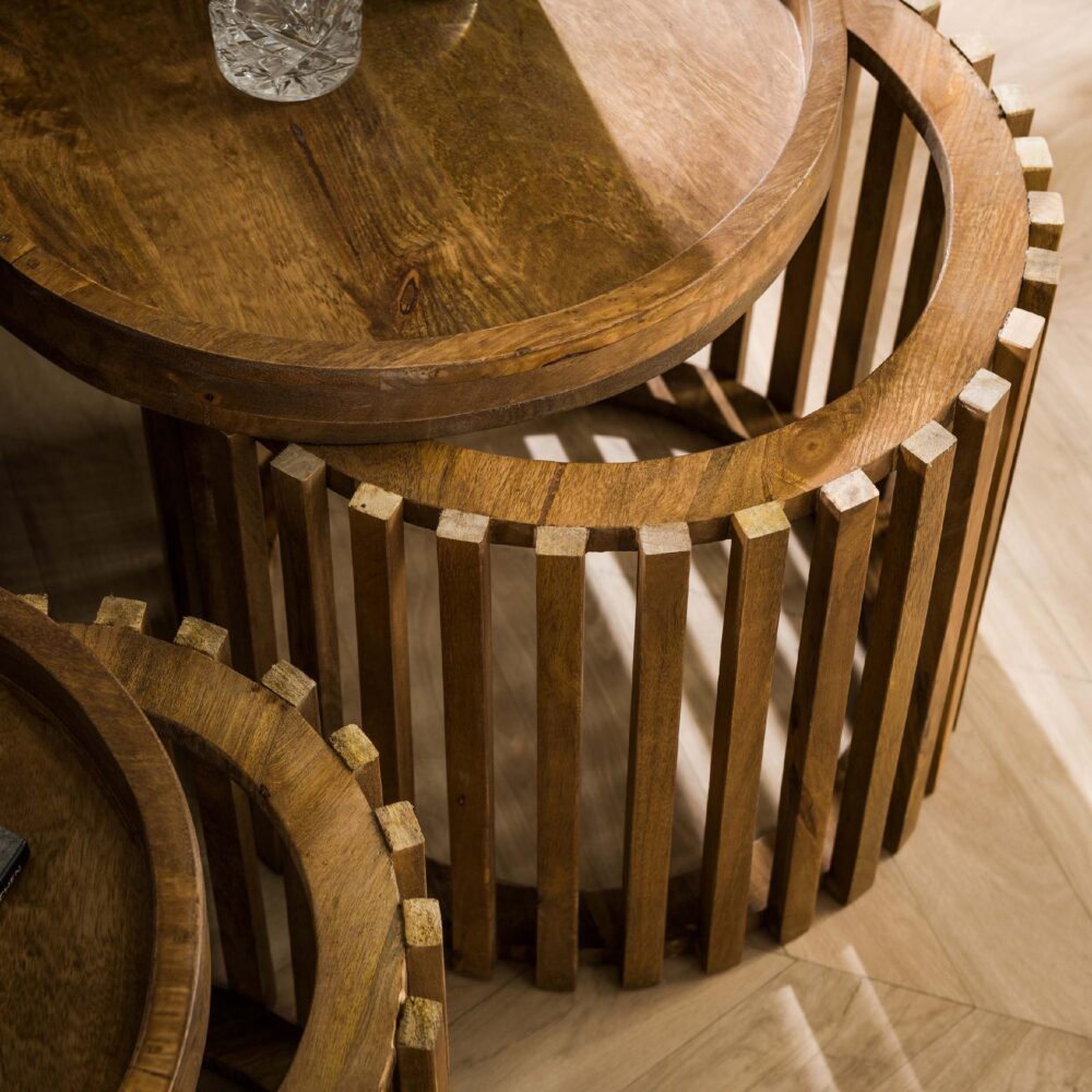 ronde mangohouten bijzettafels set Milan afbeelding 4