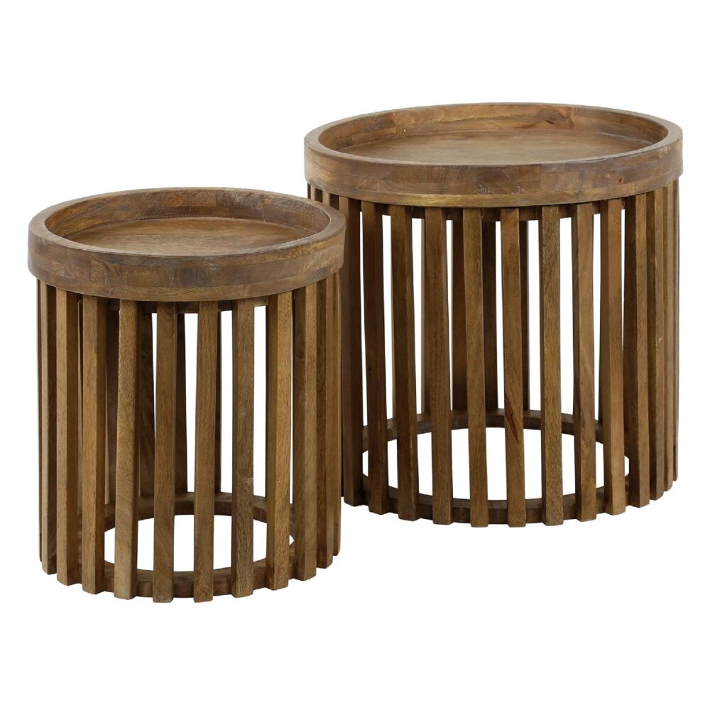 ronde mangohouten bijzettafels set Milan afbeelding 1