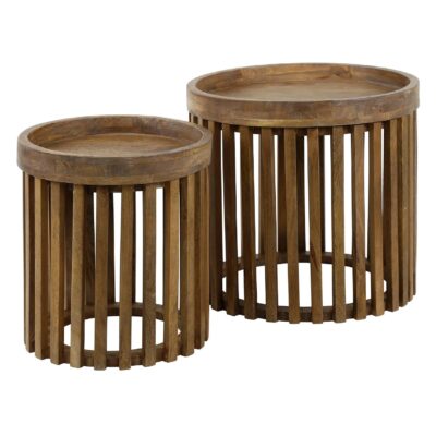 ronde mangohouten bijzettafels set Milan afbeelding 1