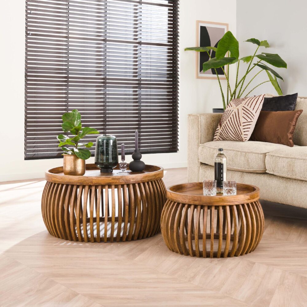 ronde mangohouten salontafel set Milan afbeelding 3