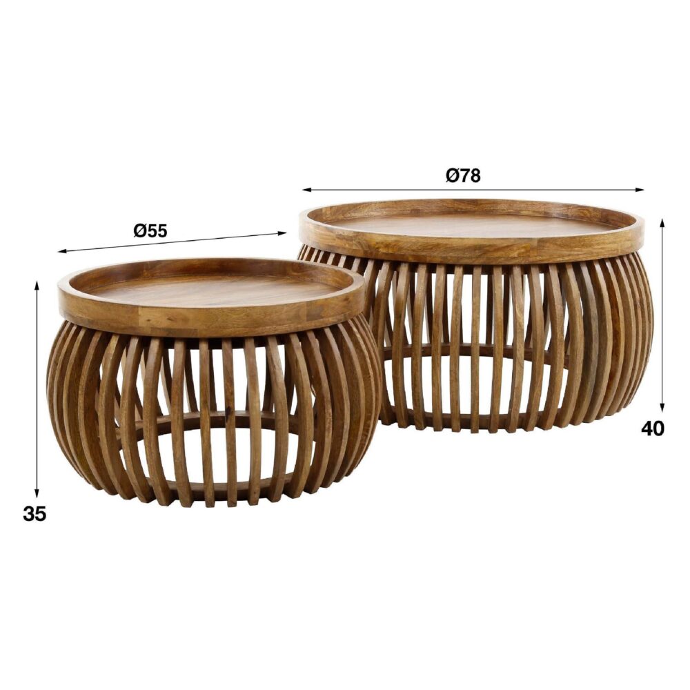 ronde mangohouten salontafel set Milan afbeelding 2