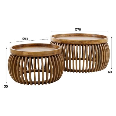 ronde mangohouten salontafel set Milan afbeelding 2