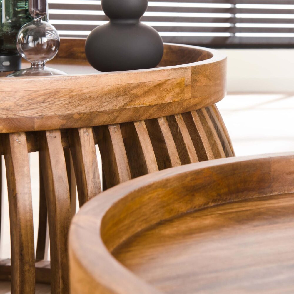 ronde mangohouten salontafel set Milan afbeelding 6