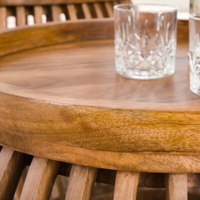 ronde mangohouten salontafel set Milan afbeelding 8