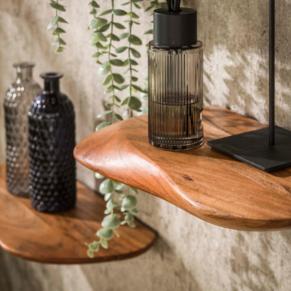 zwevende acaciahouten wandplanken set afbeelding 4