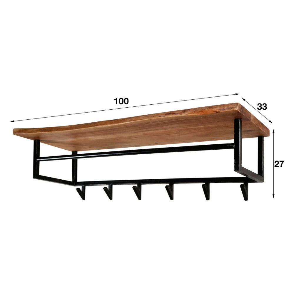 wandkapstok acaciahout met hoedenplank afbeelding 2