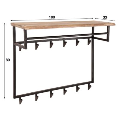 wandkapstok met hoedenplank acaciahout afbeelding 2