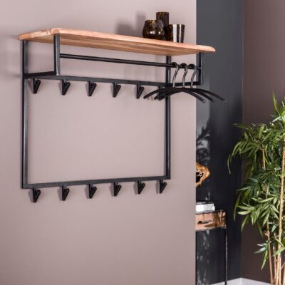 wandkapstok met hoedenplank acaciahout afbeelding 4