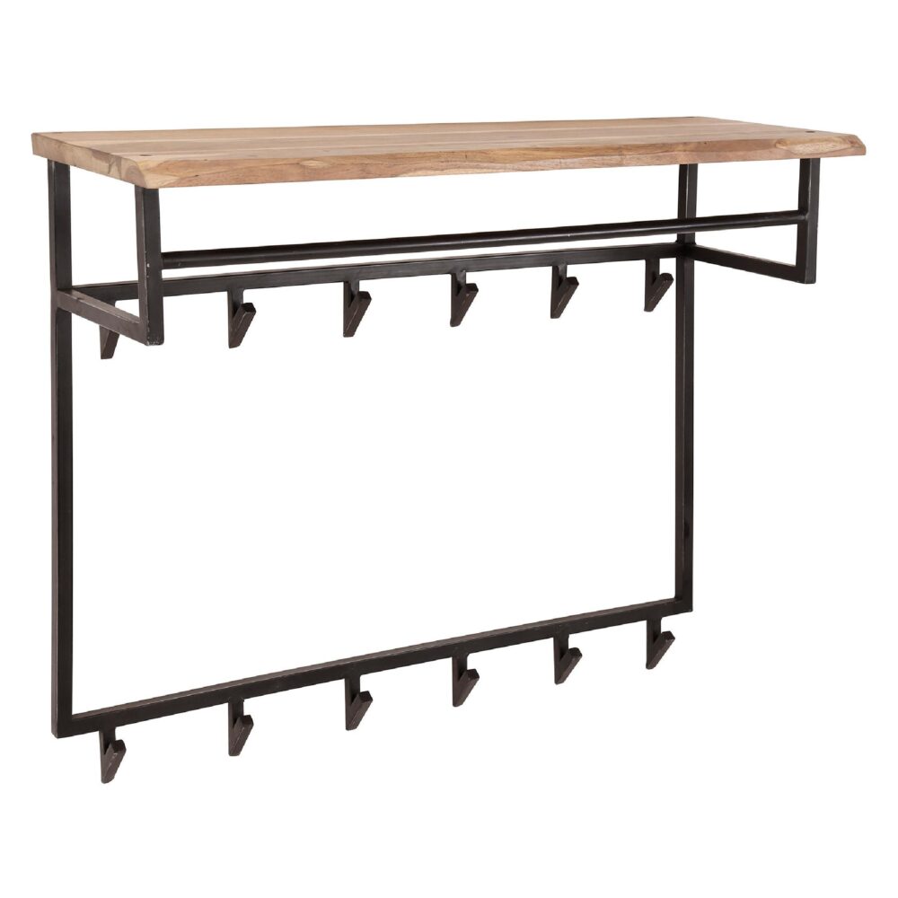 wandkapstok met hoedenplank acaciahout afbeelding 1