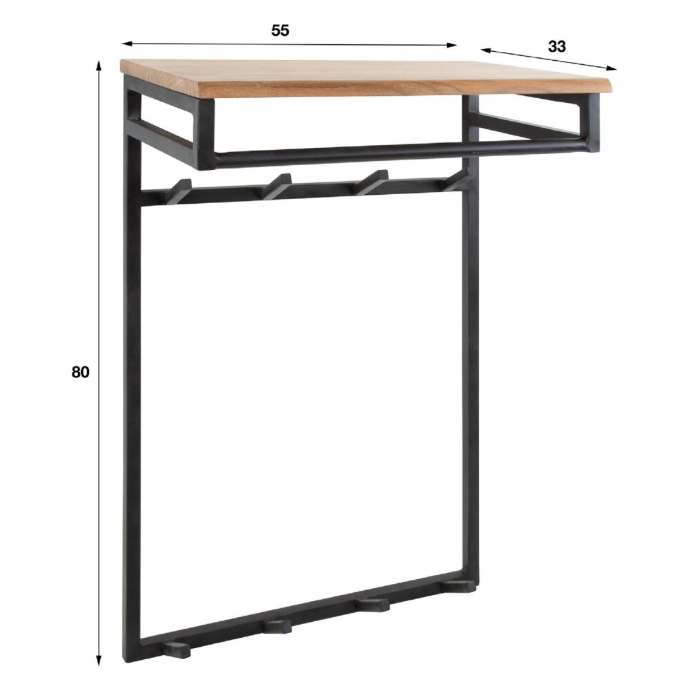 wandkapstok acaciahout met hoedenplank afbeelding 2