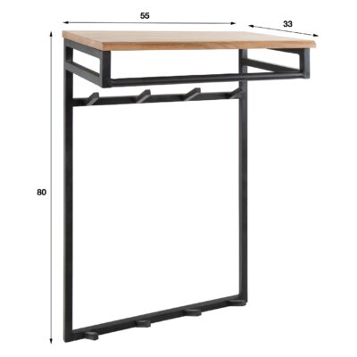 wandkapstok acaciahout met hoedenplank afbeelding 2