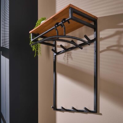 wandkapstok acaciahout met hoedenplank afbeelding 5