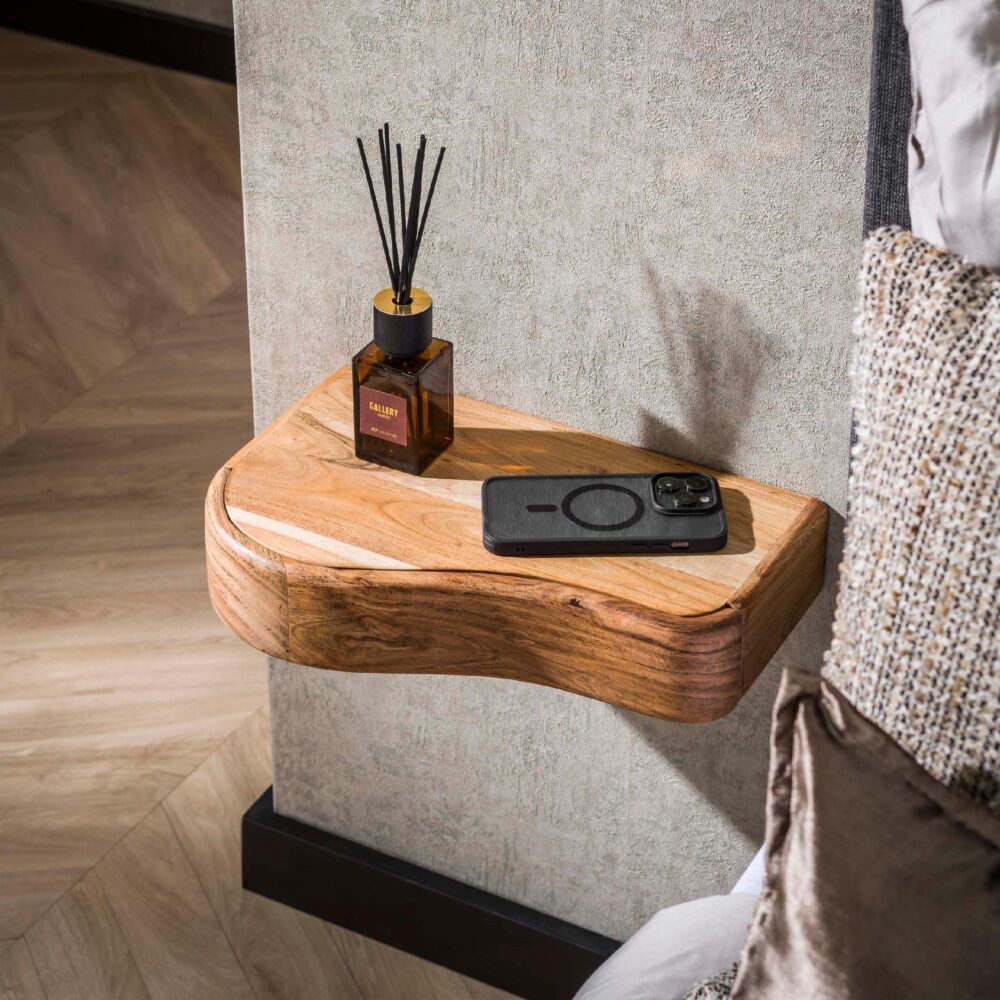 zwevende acaciahouten nachtkastjes set afbeelding 3