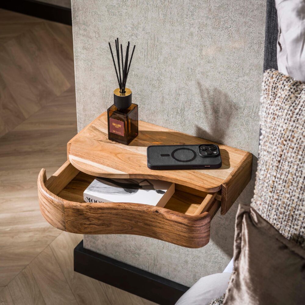 zwevende acaciahouten nachtkastjes set afbeelding 4