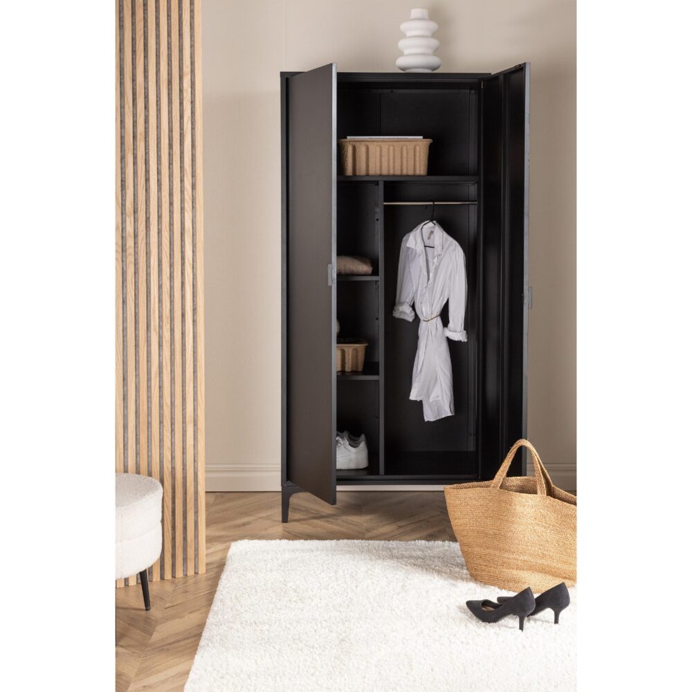 Fynn zwarte stalen kledingkast 2-deurs afbeelding 8