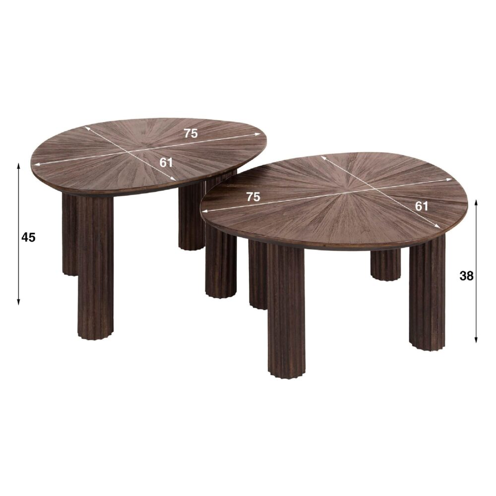 driehoekige teak salontafel set Sena afbeelding 2