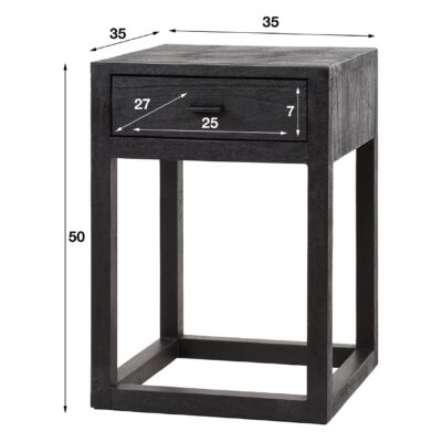 zwart acaciahouten nachtkastje met lade afbeelding 2