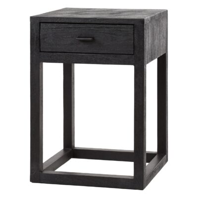 zwart acaciahouten nachtkastje met lade afbeelding 1