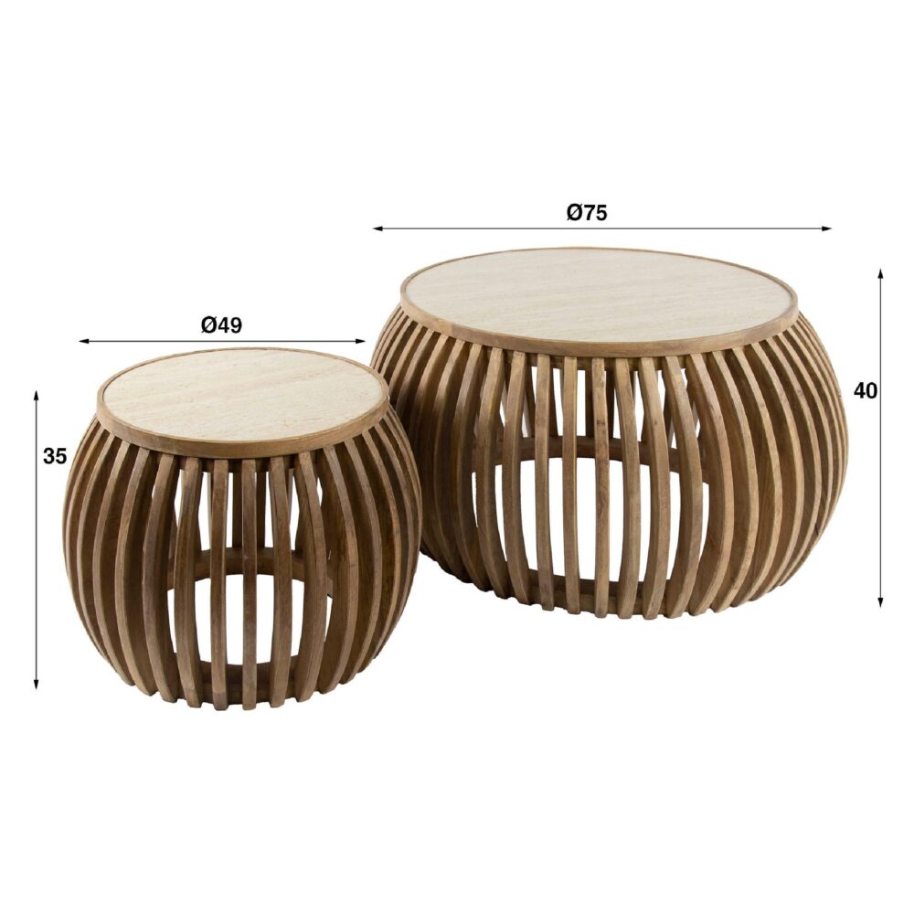 ronde mangohouten salontafel set Nest of Nora afbeelding 2