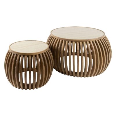 ronde mangohouten salontafel set Nest of Nora afbeelding 1