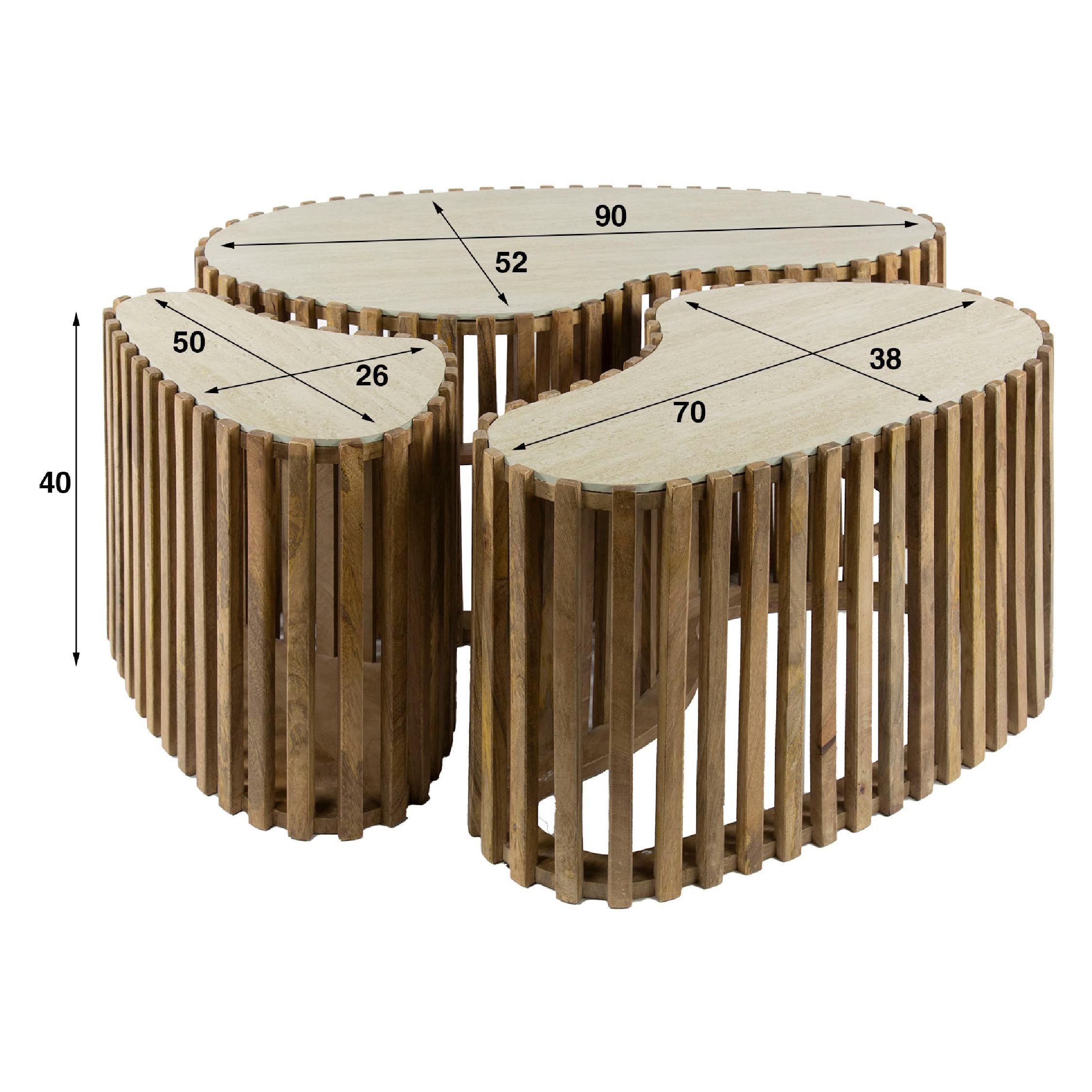 salontafelset Sora mangohout travertin look afbeelding 2