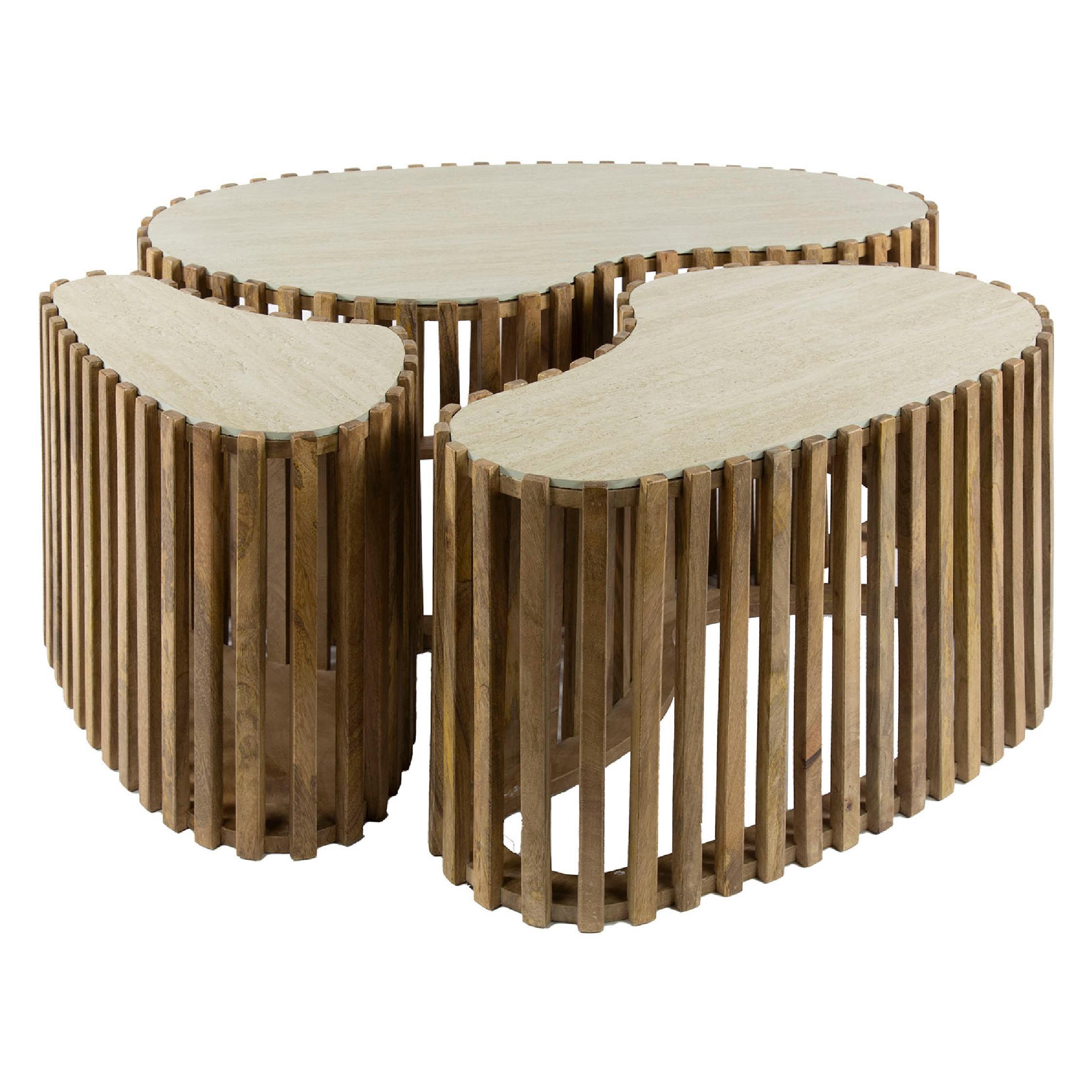 salontafelset Sora mangohout travertin look afbeelding 1