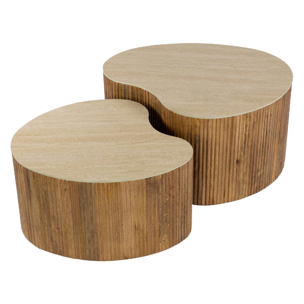 salontafel set Sora mangohout travertin look afbeelding 3