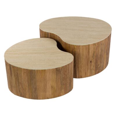 salontafel set Sora mangohout travertin look afbeelding 3