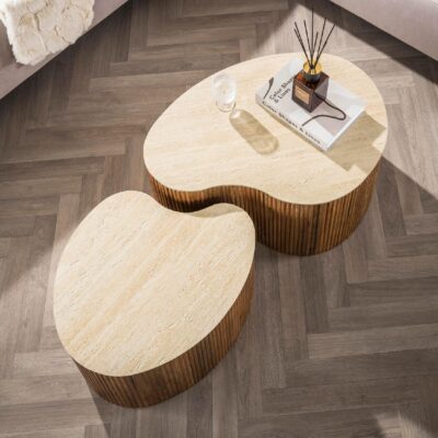 salontafel set Sora mangohout travertin look afbeelding 5