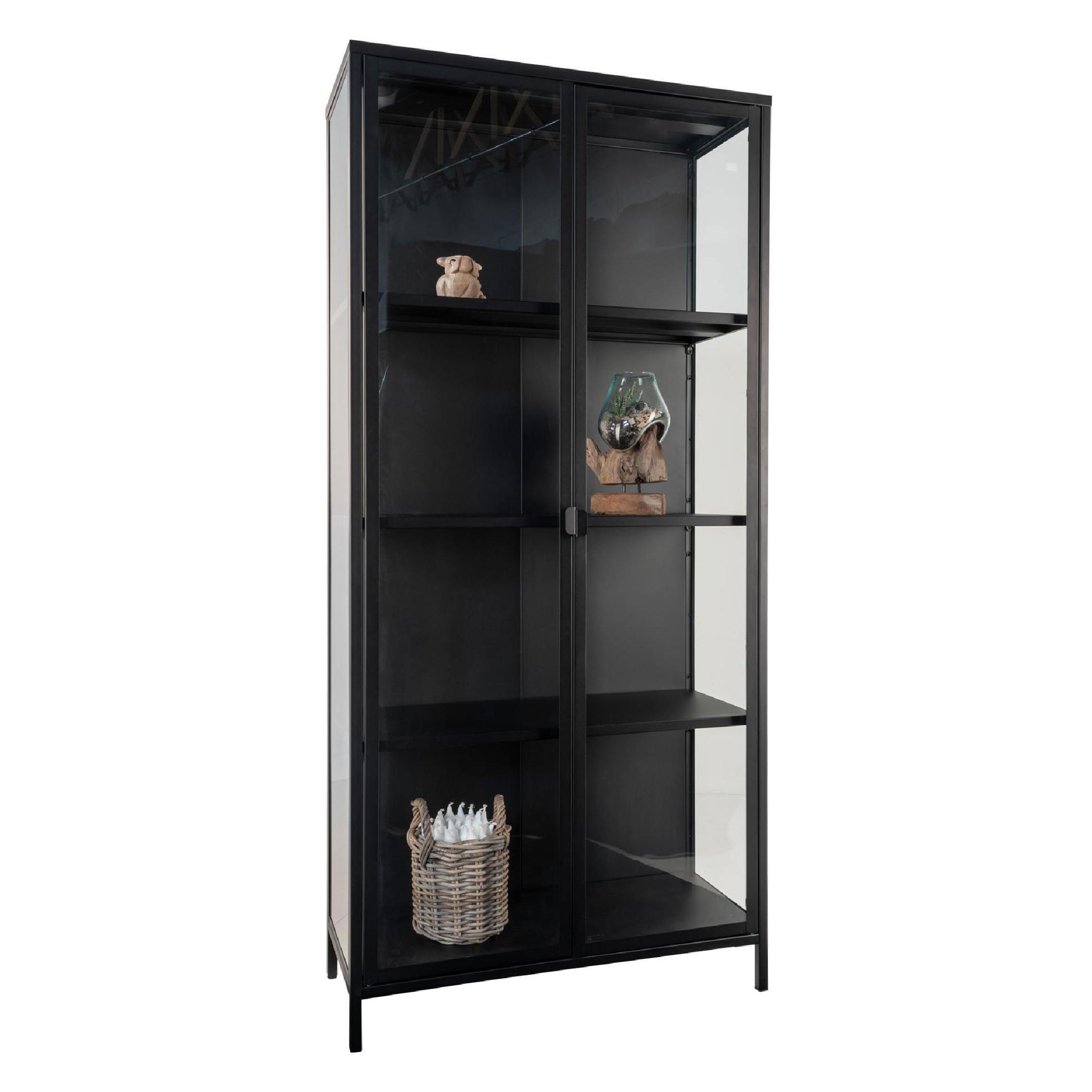 zwarte vitrinekast Ryka staal en glas afbeelding 3