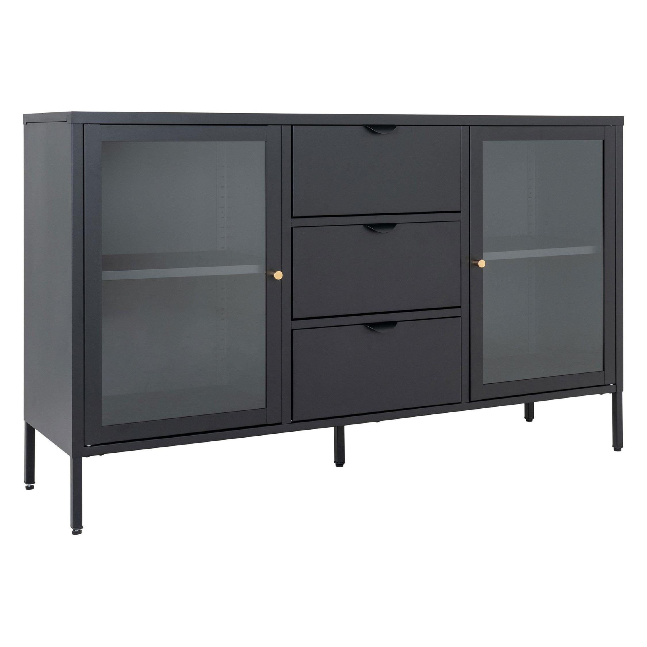 zwart dressoir met glazen deuren afbeelding 2