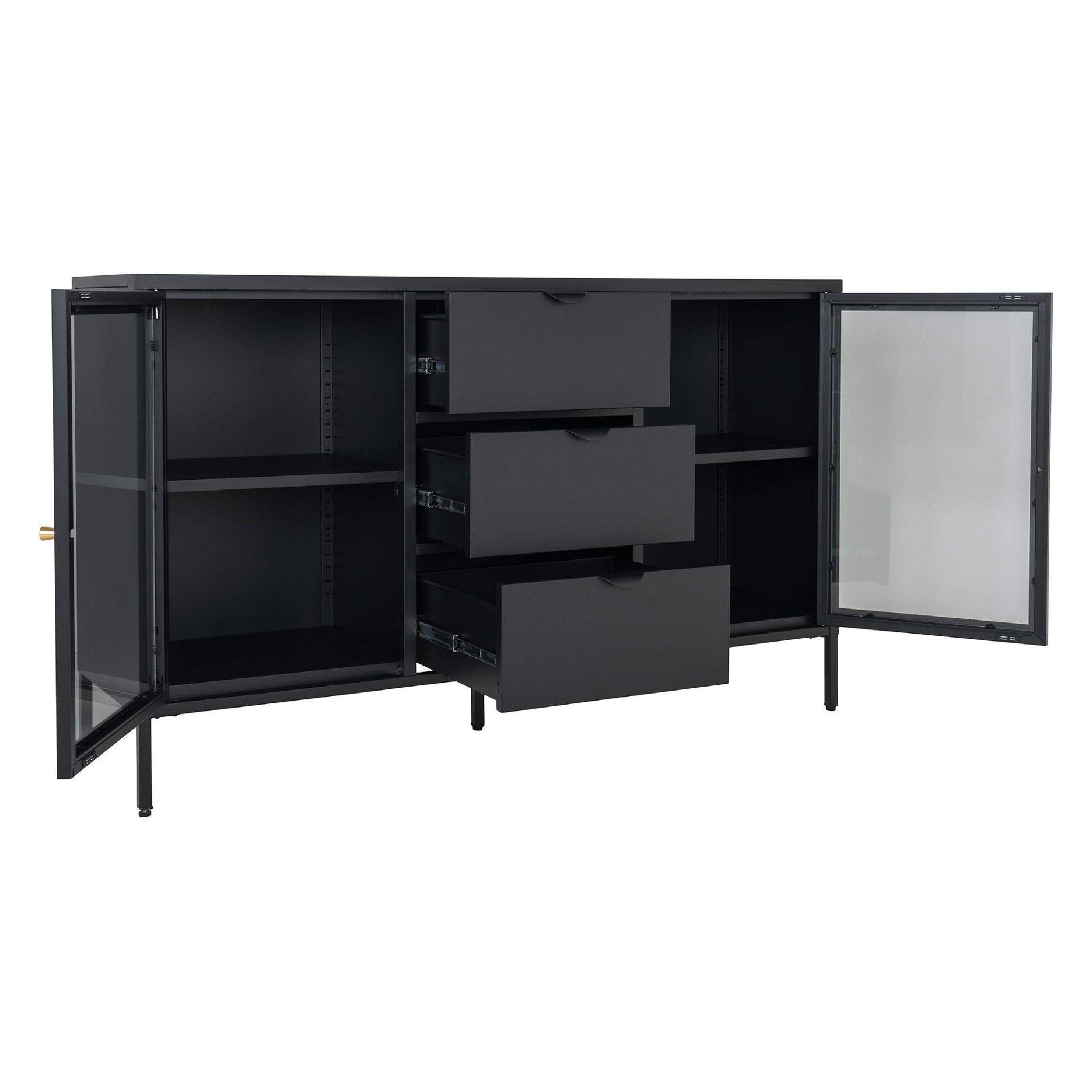zwart dressoir met glazen deuren afbeelding 4