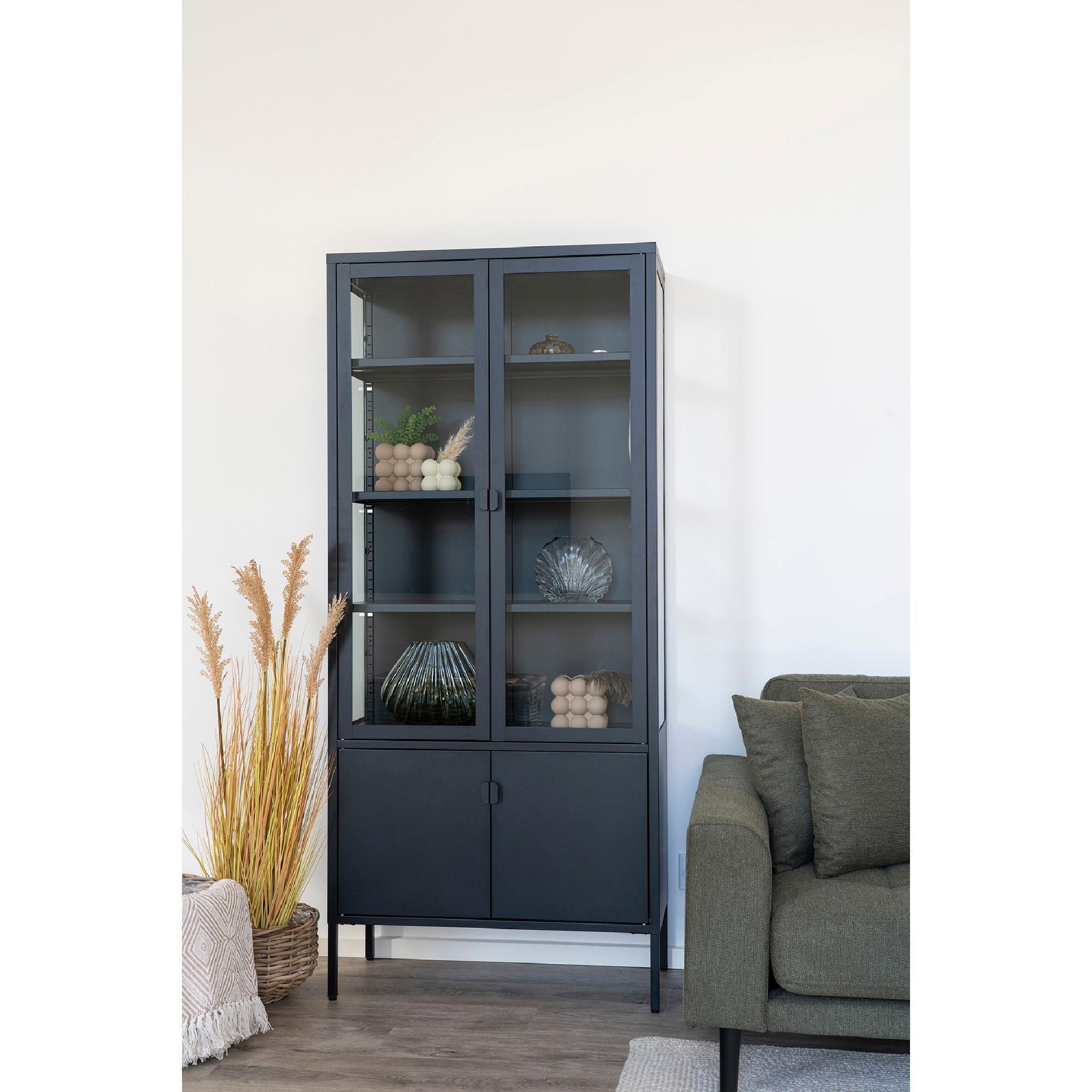 zwarte vitrinekast staal glas Ryka afbeelding 5