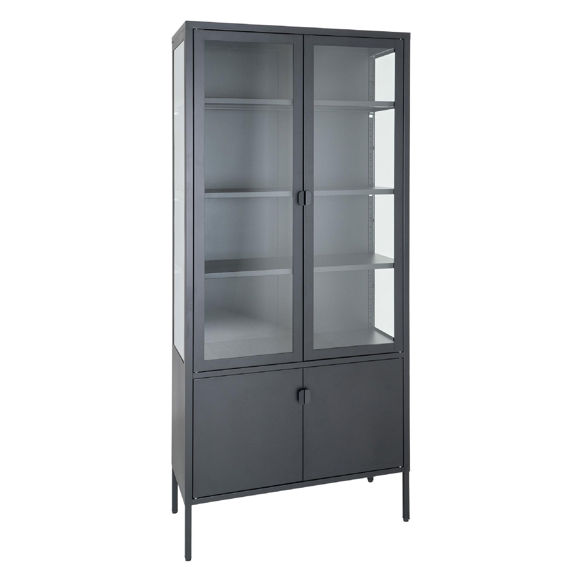 zwarte vitrinekast staal glas Ryka afbeelding 2