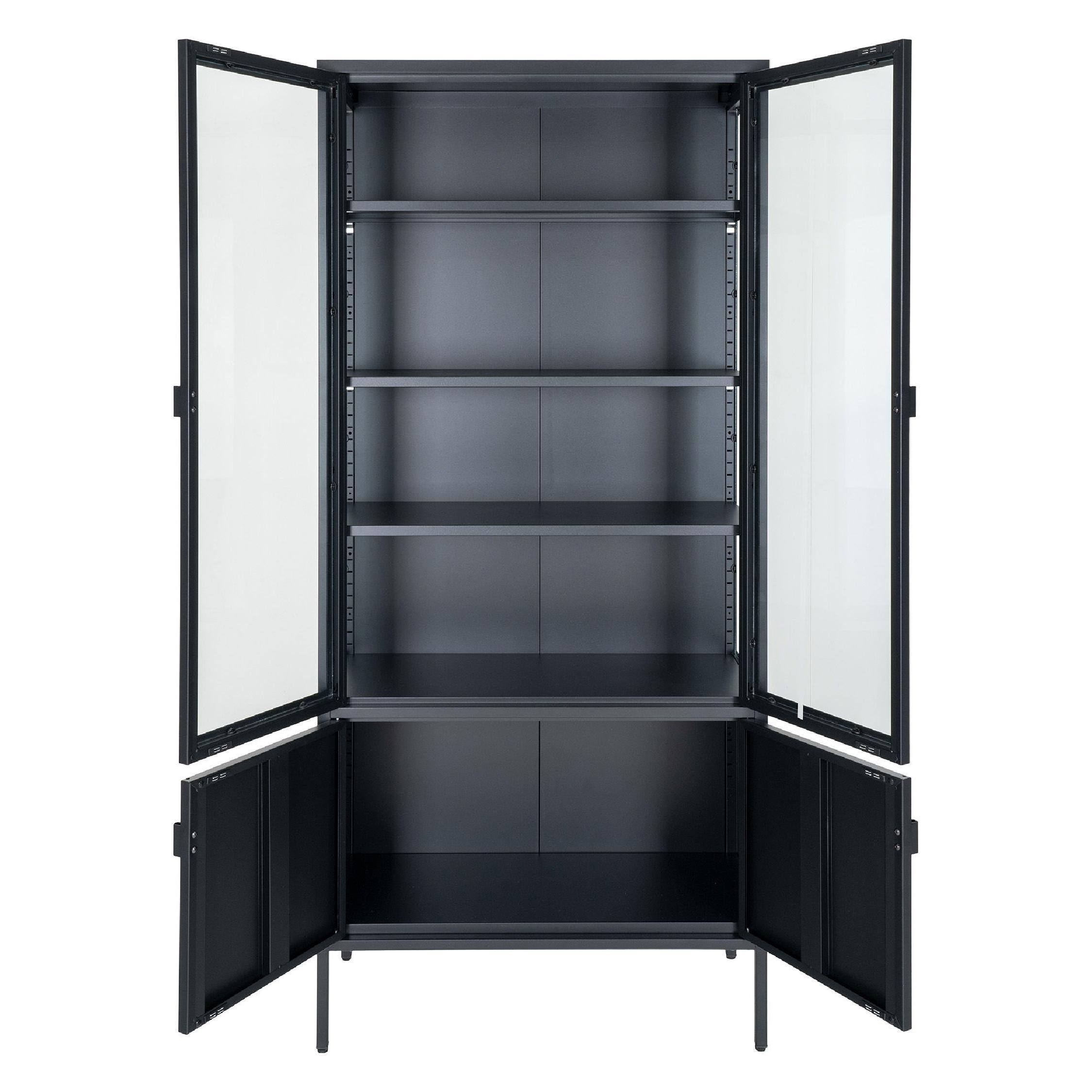 zwarte vitrinekast staal glas Ryka afbeelding 3