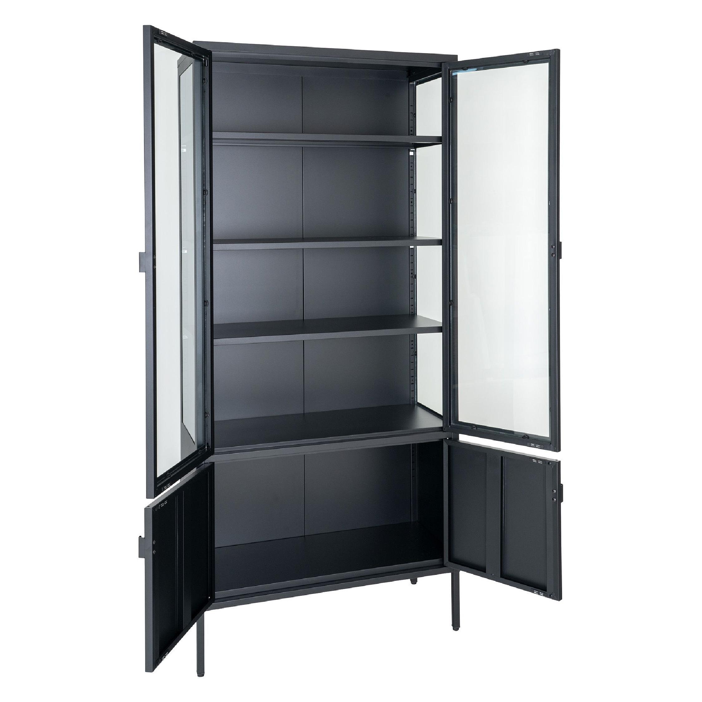 zwarte vitrinekast staal glas Ryka afbeelding 4