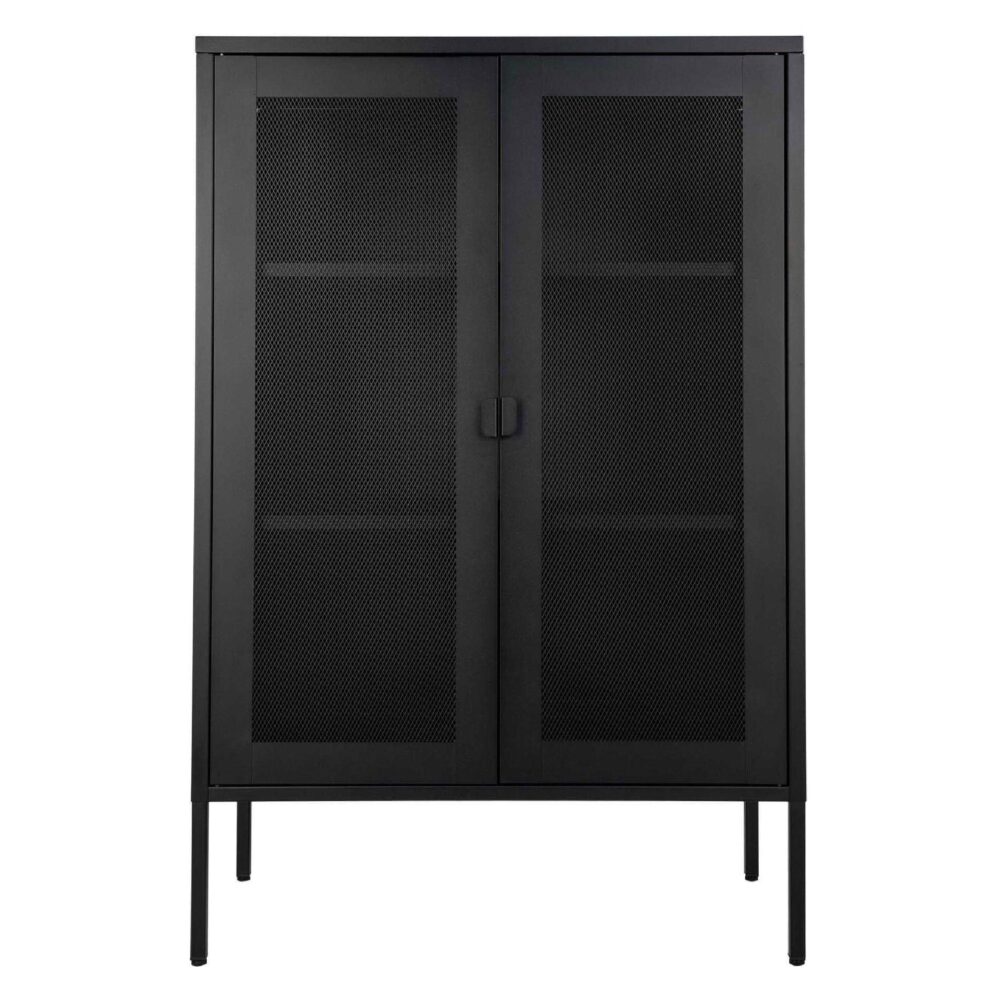 zwarte metalen opbergkast met gaasdeuren afbeelding 1