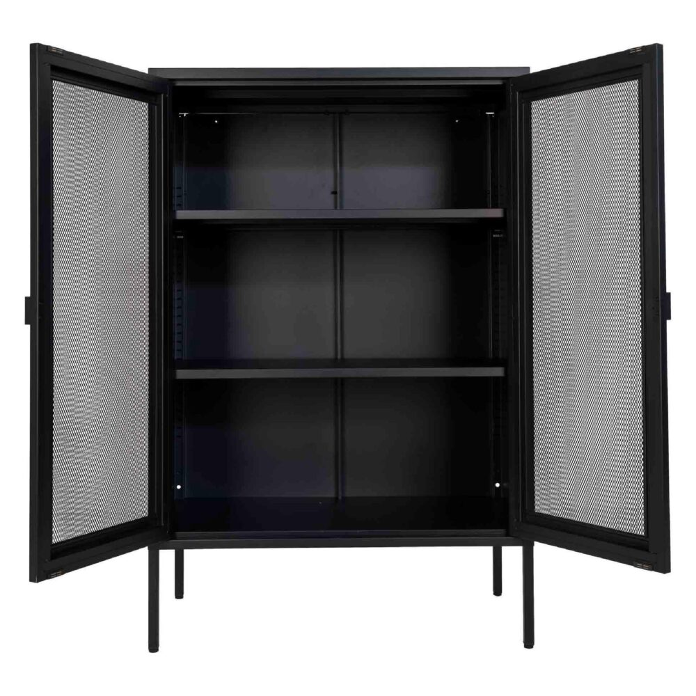 zwarte metalen opbergkast met gaasdeuren afbeelding 3