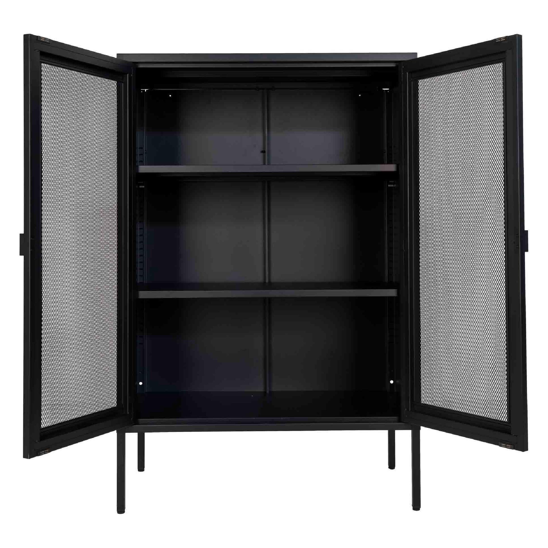 zwarte metalen opbergkast met gaasdeuren afbeelding 3