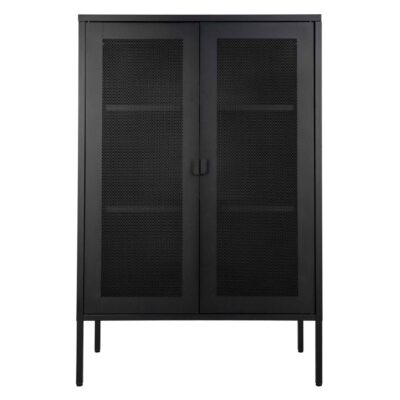 zwarte metalen opbergkast met gaasdeuren afbeelding 1