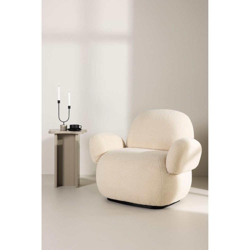 beige chenille fauteuil afbeelding 8