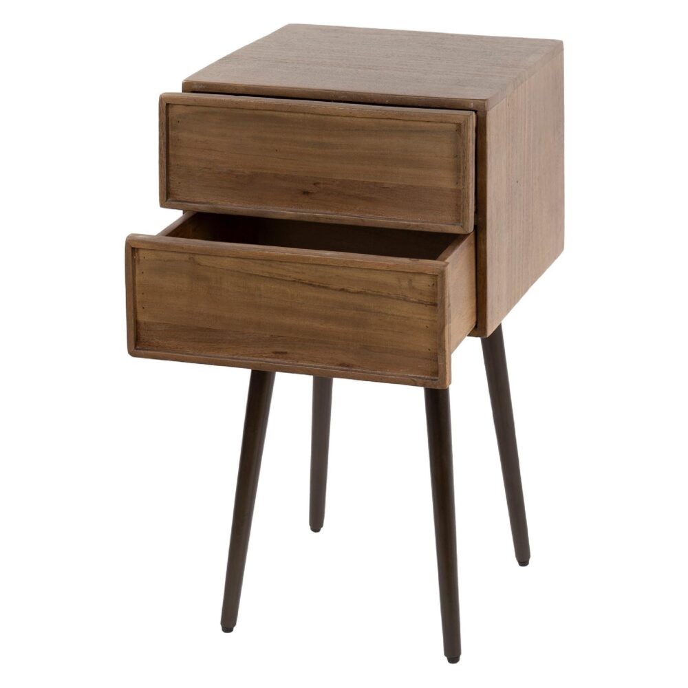 nachtkastje acaciahout bruin met 2 lades afbeelding 2