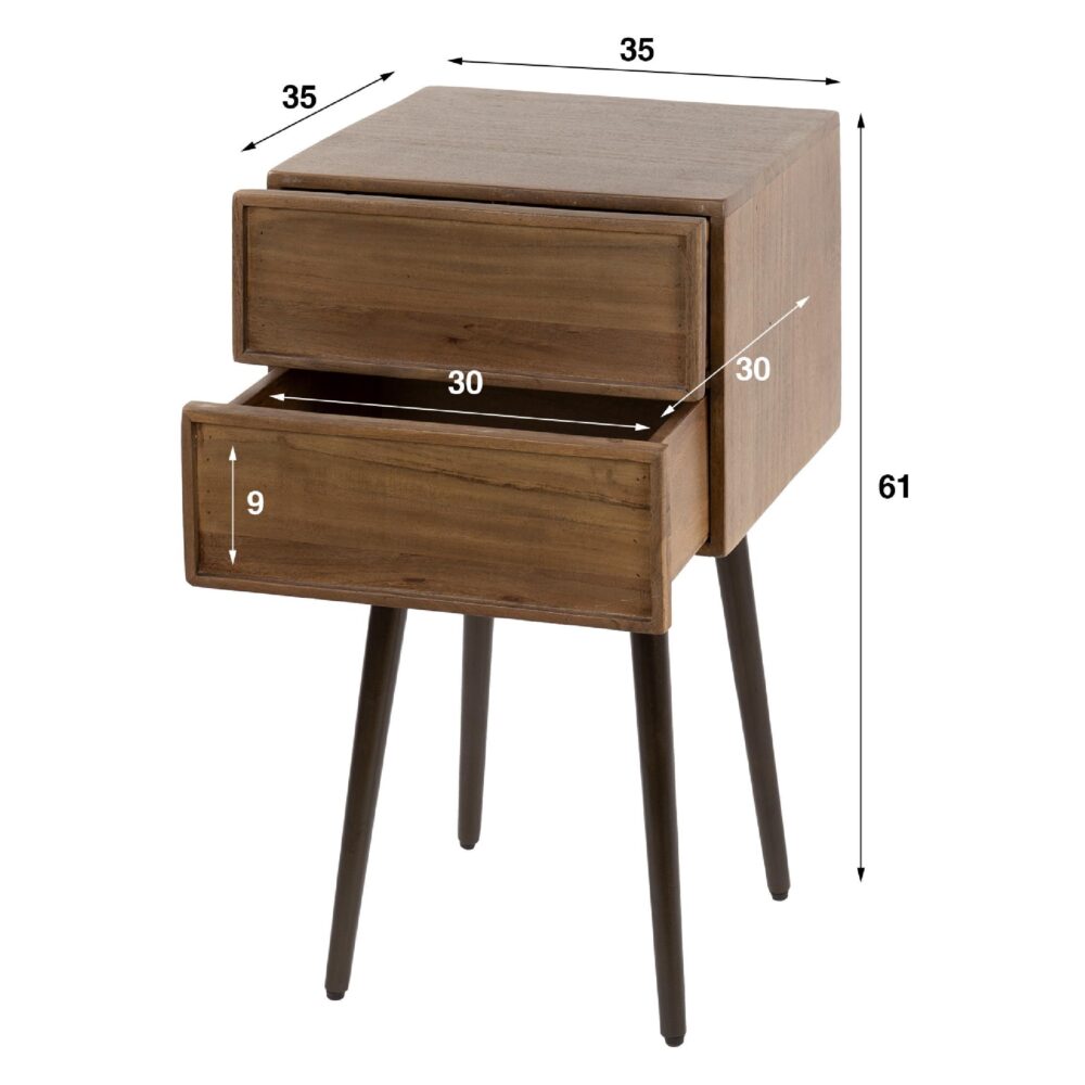 nachtkastje acaciahout bruin met 2 lades afbeelding 3